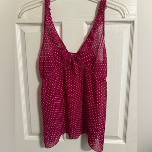 Aerie Pink & White Polka Dot Nighty Top with adjustable straps. size M